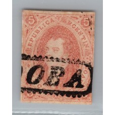 ARGENTINA 1867 GJ 28 ESTAMPILLA RIVADAVIA DE 6ta TIRADA LIBRE DE FALTAS CON VARIEDAD EN 